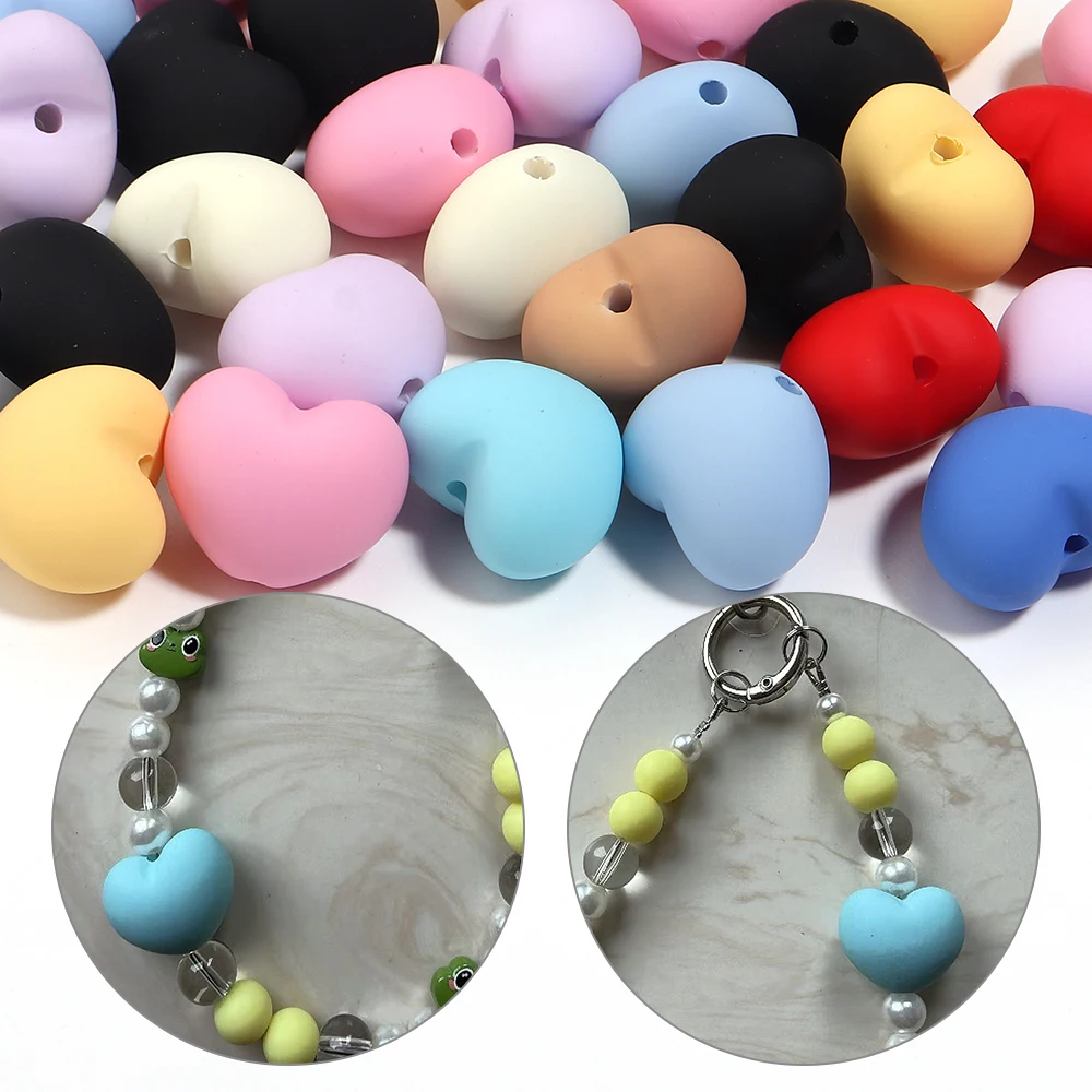 5 Stück/Set Matte Acryl-Herzperlen Bunte Lose Abstandsperlen für Schmuckherstellung DIY Armband Schlüsselanhänger Ohrringe Zubehör – Detail 2