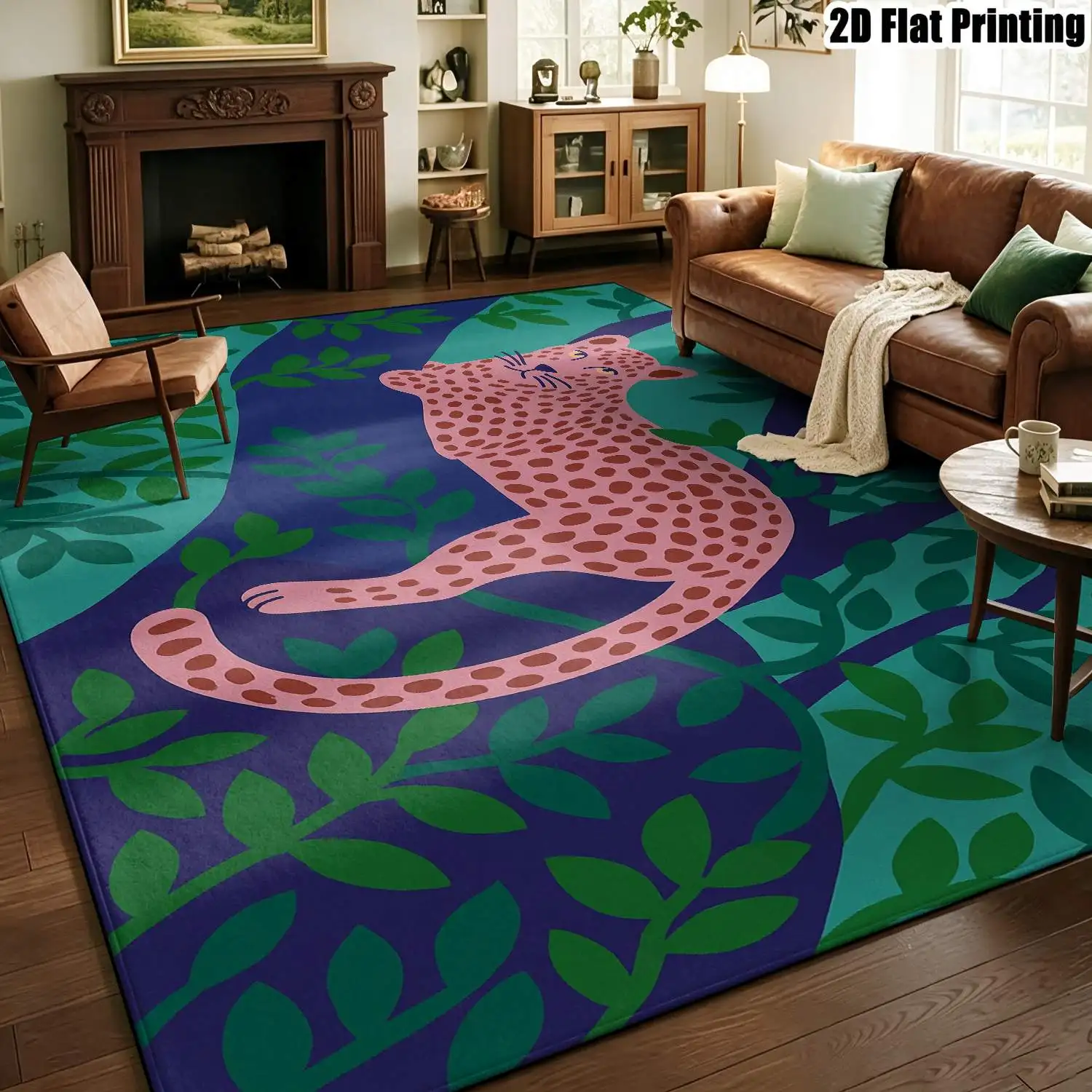 1Pc 2D Printed Pink Leopard Nordic/Instagram Style Carpet, Machine Washable, Multi-Size, Ideal for Home Decor, Entryway/Dining Room/Bedroom/Living Room
