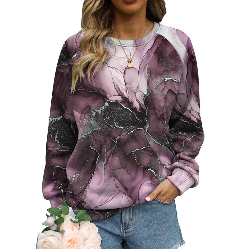 Gradient Color Sweatshirts Marble Pattern 3D Print Hoodies Women Long Sleeve Y2k Hoodie Oversized Pullovers Tops Female Clothing