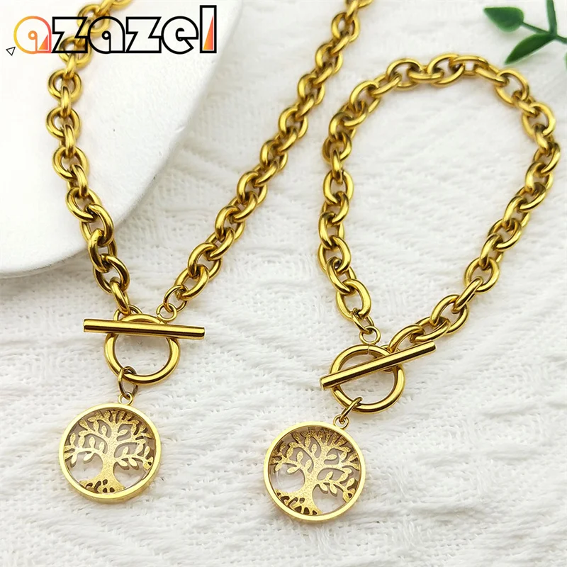 

Tree of Life Glass Pendant Necklace Bracelet Set for Women Men Gold Color Charms Symbols Glass Plant Amulet Jewelry Party Gift