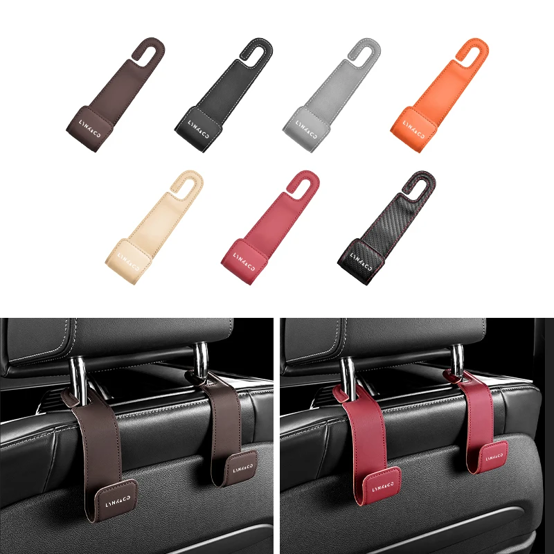 2pcs Car Seat Back Headrest Hook Leather Hanger Auto Interior Accessories For LYNK&CO 01 02 03+ 05 06 09 PHEV 09 MHEV 2