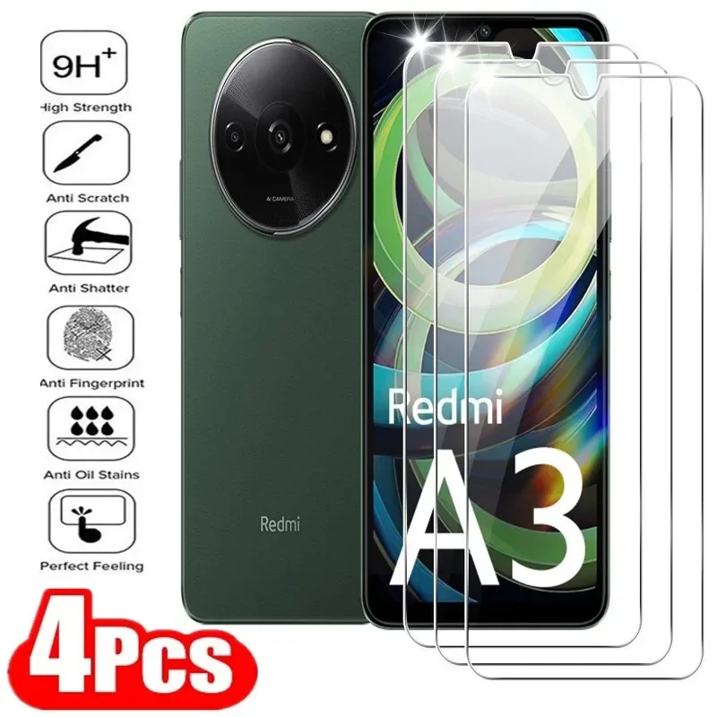 

4Pcs 9H Tempered Glass Film For Xiaomi Redmi A3 HD Screen Protector Glass