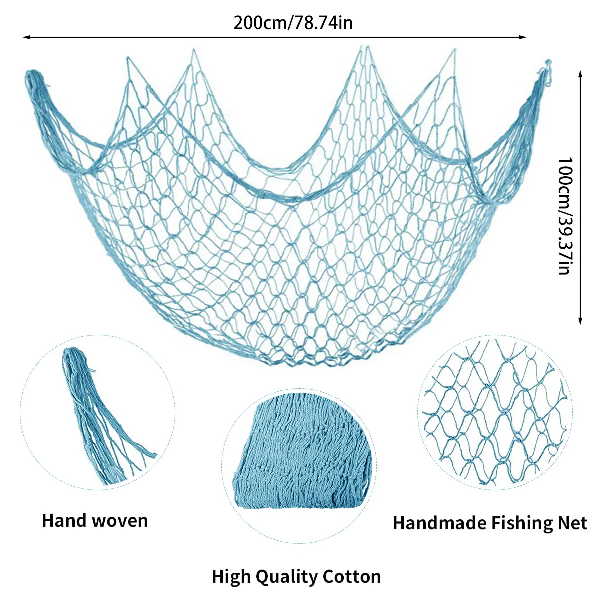 2Pcs Fishing Net Wall Hangings Ornament Cotton Decorative Fishing Net Sea Themed Nautical Birthday Party Home Decor Photo Props