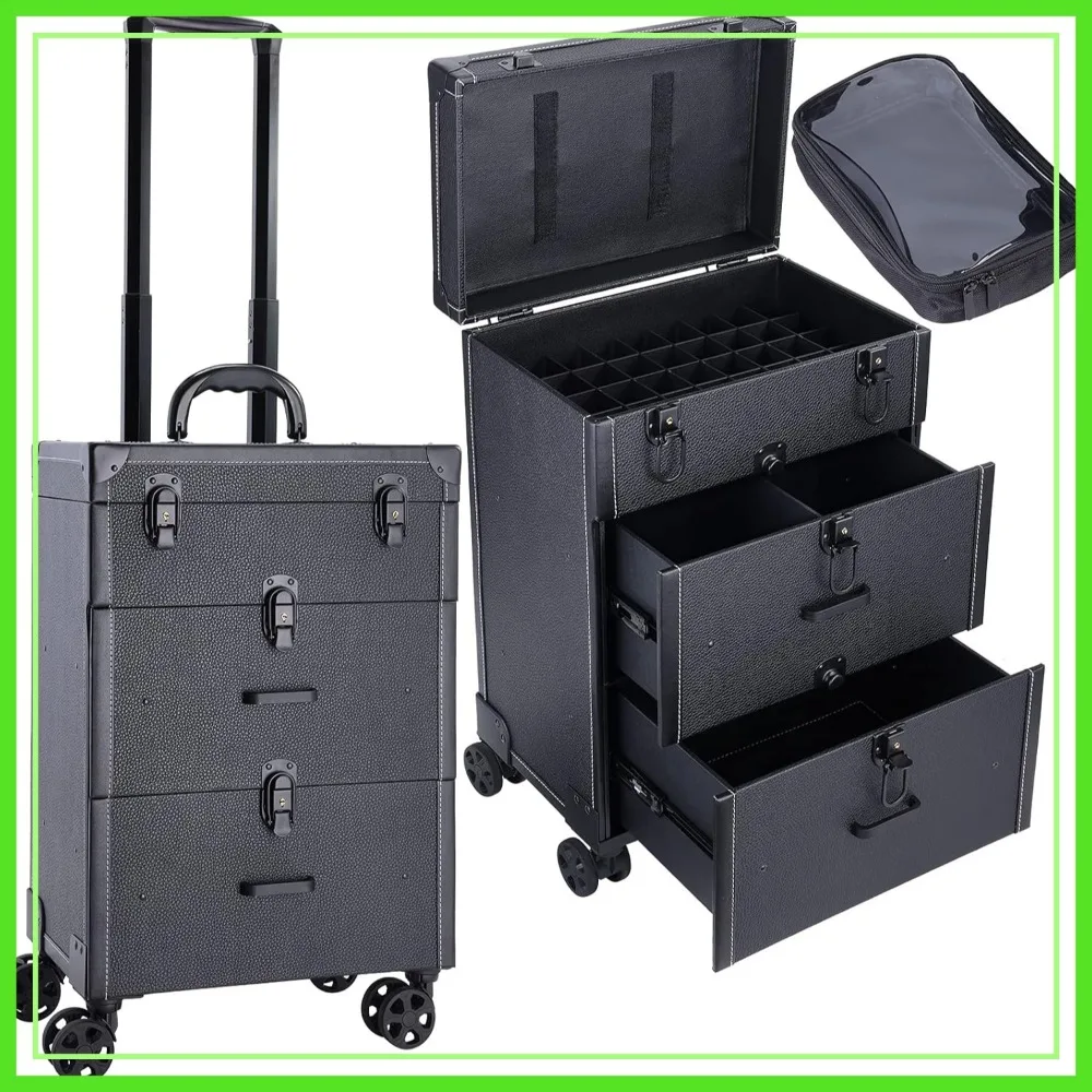 

Rolling Nail Case - Wheeled Vegan Leather Manicure Storage Organizer for Nail Techs & Cosmetologists