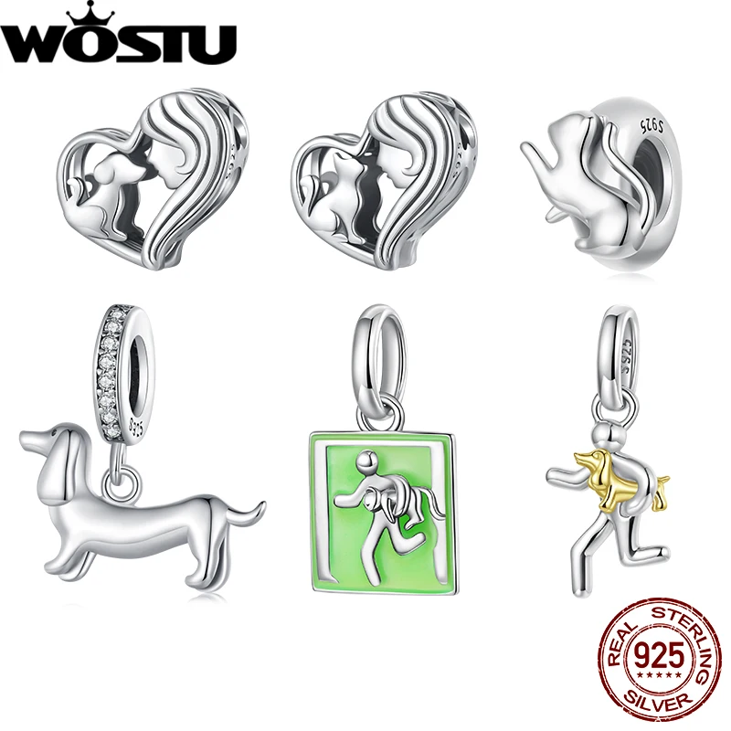 

WOSTU стерлингового серебра 925 пробы, обнимающий кот, втечающий кулон, такса, собака, подвеска, милый питомец, подходит для женщин, браслет, сделай сам, ювелирные изделия, подарок