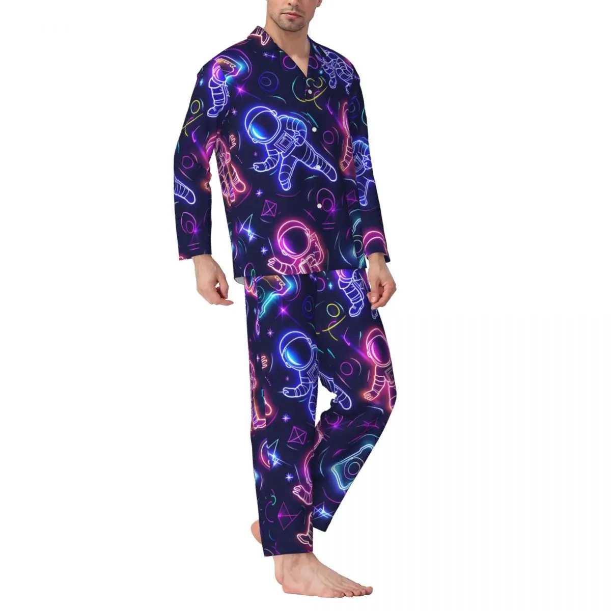 Male Pajama Sets Winter Sleepwear Astronauts And Game Funny Adult Pajamas