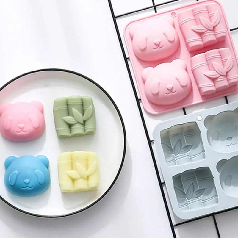 Cute Cartoon Bamboo Panda Shaped 3D Soap Molds Silicone Moulds for Homemade DIY Cake Mousse Jelly Candy Cookie Making Tool