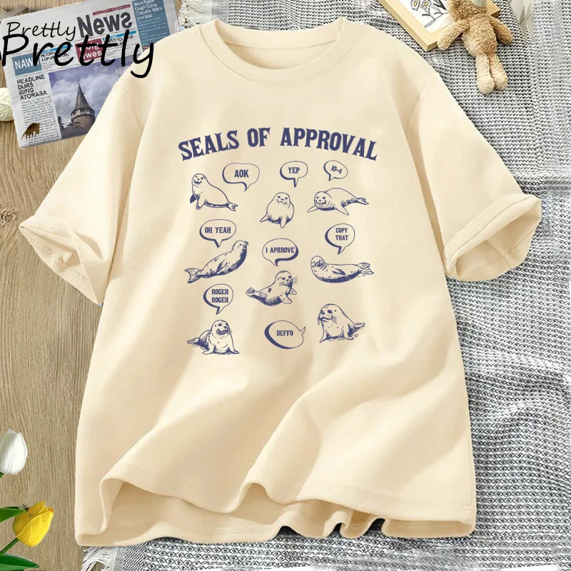 Seals of Approval Funny Retro T-Shirt Women Men Vintage 90s Seal T-shirts Funny 90s Graphic Tee Casual Summer Cotton Tshirt