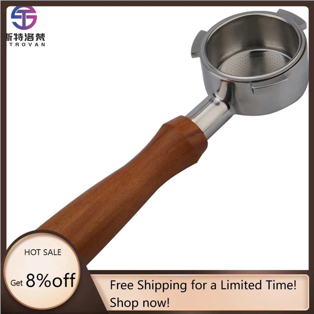

STLF WJW Top Quality 51mm Redwood Coffee Handle Stainless Steel Bottomless Portafilter Support Sample and Customized Suitable De