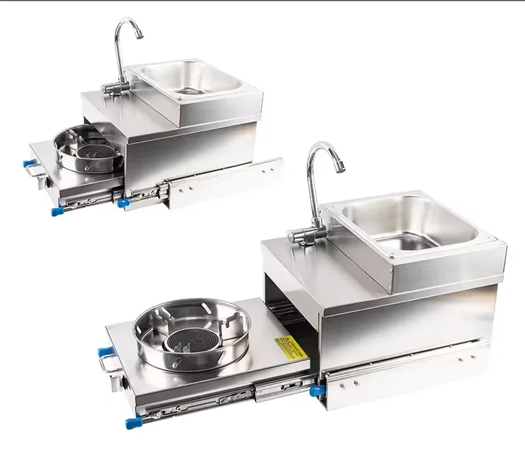 Aksesoris RV Wastafel Tarik dengan Kompor Gas Baja Tahan Karat 304 Kompor Terintegrasi