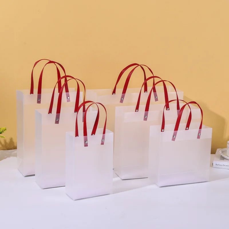 10/30Pcs Custom Pvc Transparante Gift Bag Met Handvatten Clear Tote Pp Frosted Plastic Shopping Tassen Kleding drankjes Verpakking