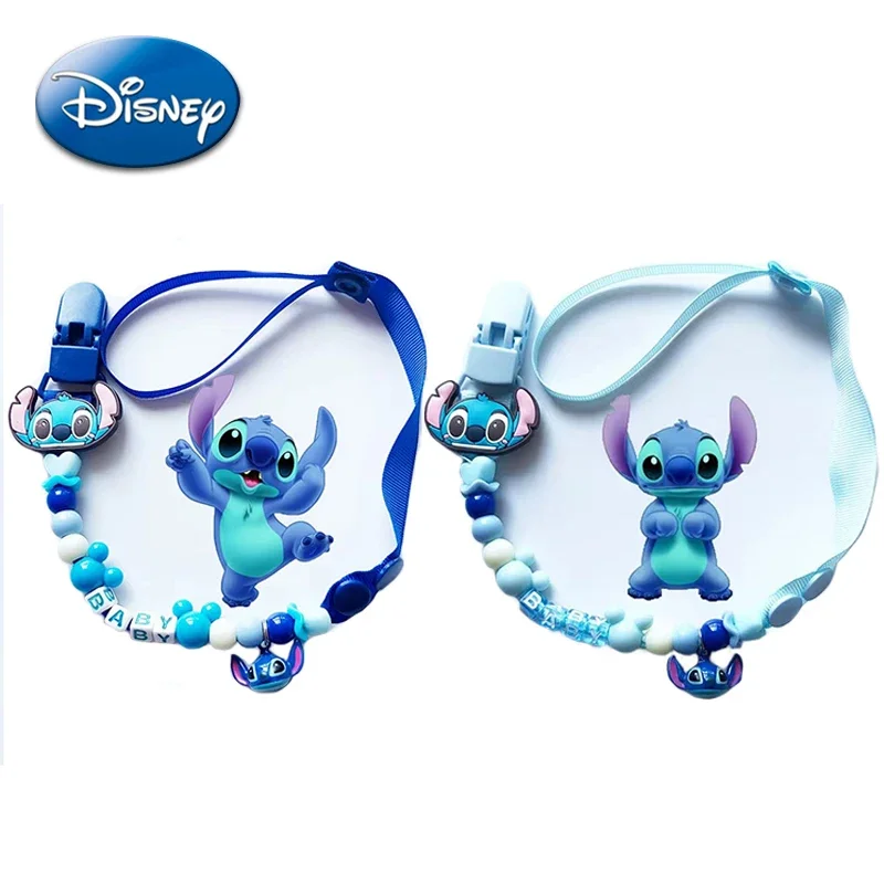 Disney Stitch Small Bell Pacifier Clip Kawaii Anime Figure Blue Baby Teether Chain Silicone Anti-drop Anti-lost Holder Molar Toy