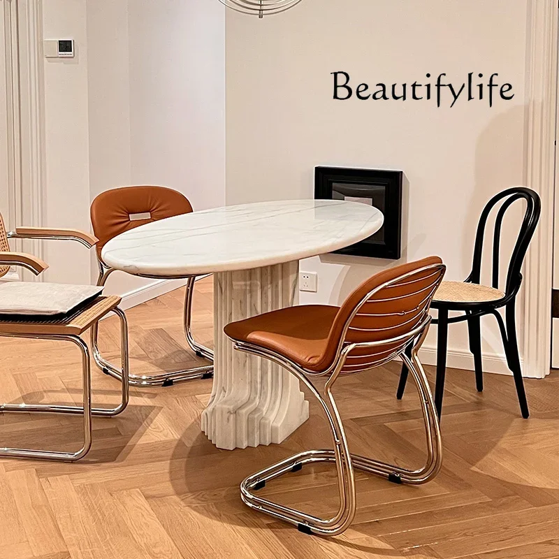 N40 Table Designer Snowflake Restaurant Marble Simple Italian Dining White Natural Oval Table Atmospheric Simple