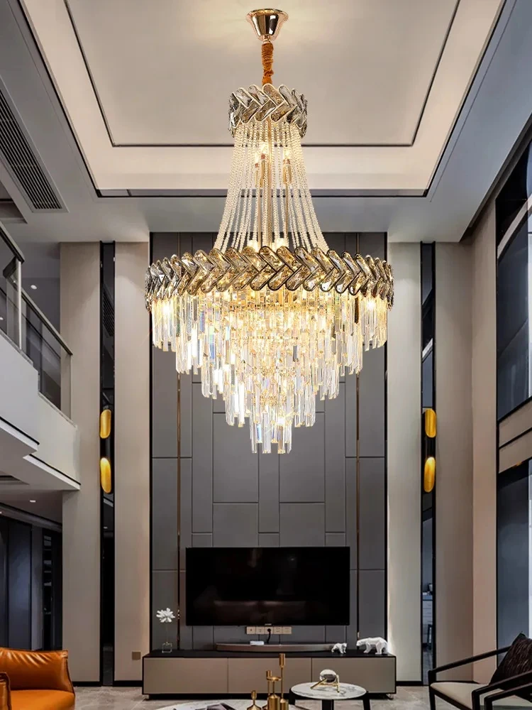 

2024 Nordic Modern Luxury Villa Living Room K9 Crystal Chandelier Atmosphere Staircase Chandelier Hotel Lobby Home Lighting