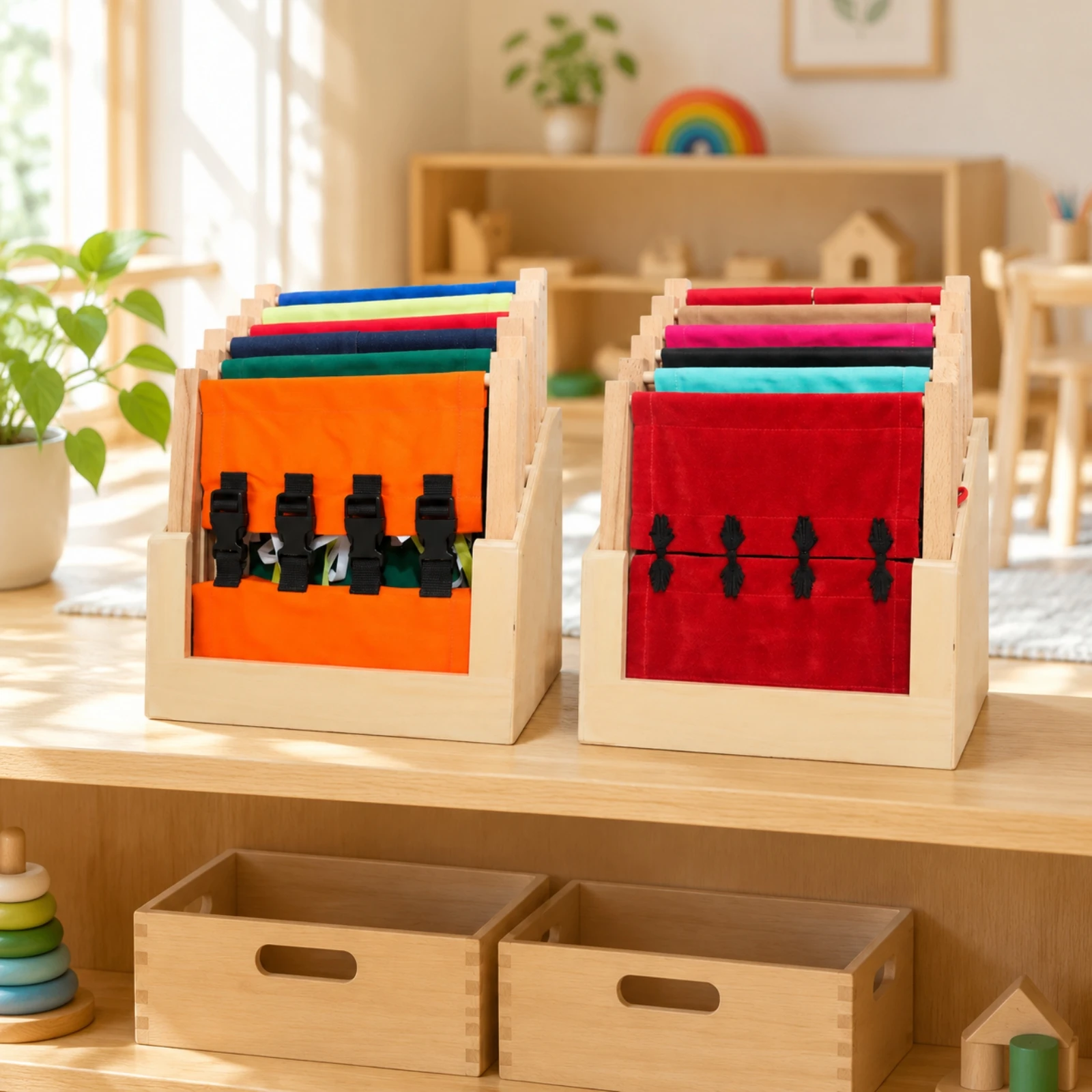 12 Pieces Dressing Practice Frame with Storage Rack Hand Eye Coordination Sensory Learning Dressing Frame for Toddlers
