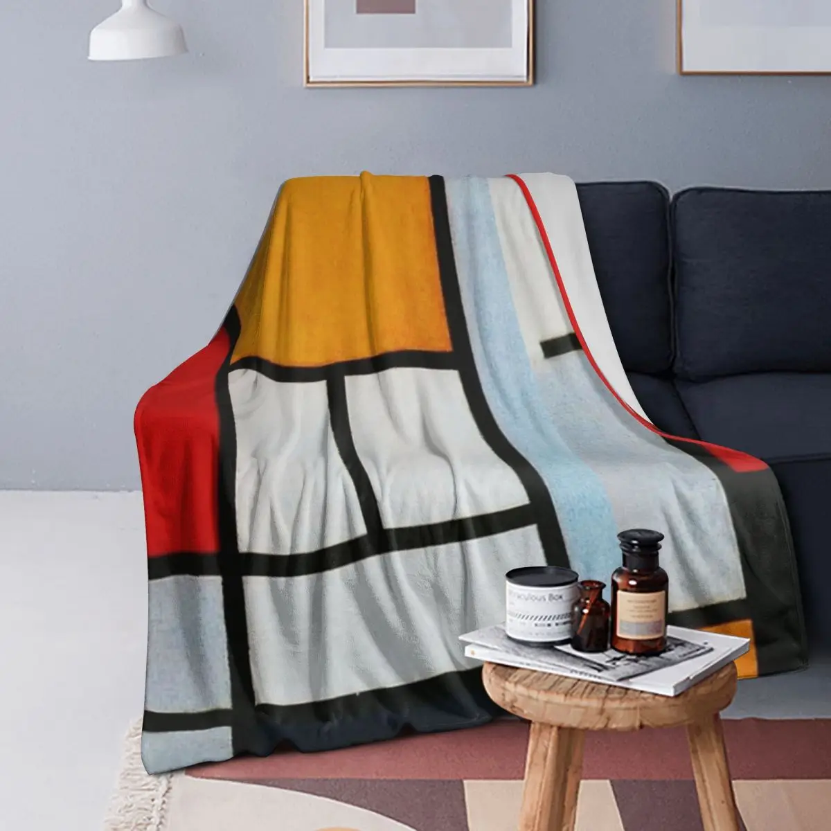 

Piet Mondrian Composition Blankets Soft Warm Flannel Throw Blanket Plush for Bed Living room Picnic Travel Home Couch