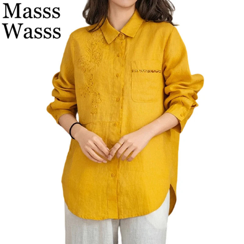 

Masss Wasss 2026 Vintage Classic Floral Shirts Womens Summer Fashion Leisure Elegant Tops Ladies Japanese Design Loose Blouses