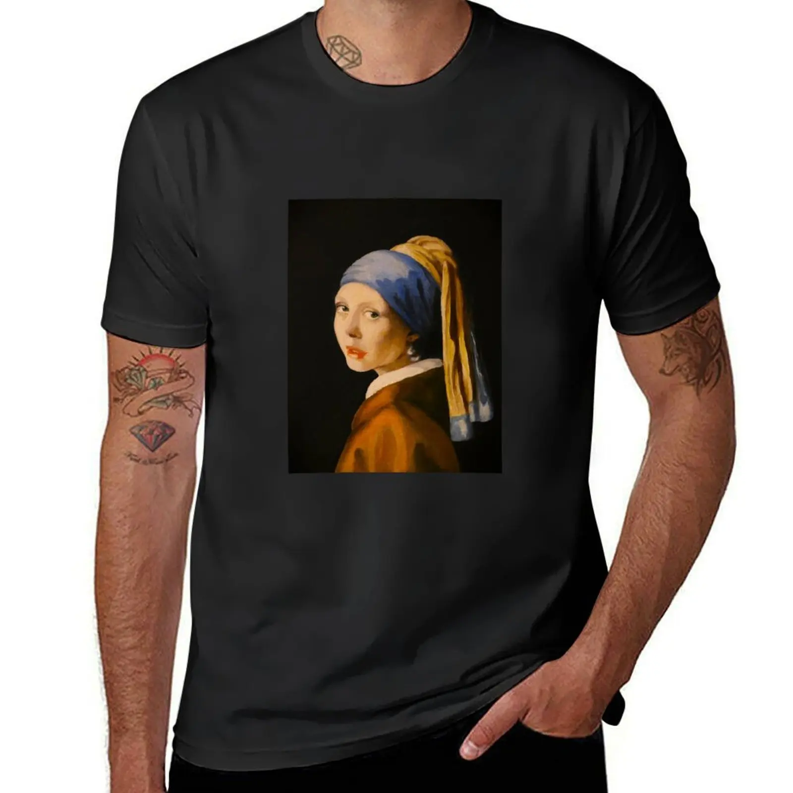 Girl with a Pearl Earring Reproduction T-Shirt vintage blanks fruit of the loom mens t shirts