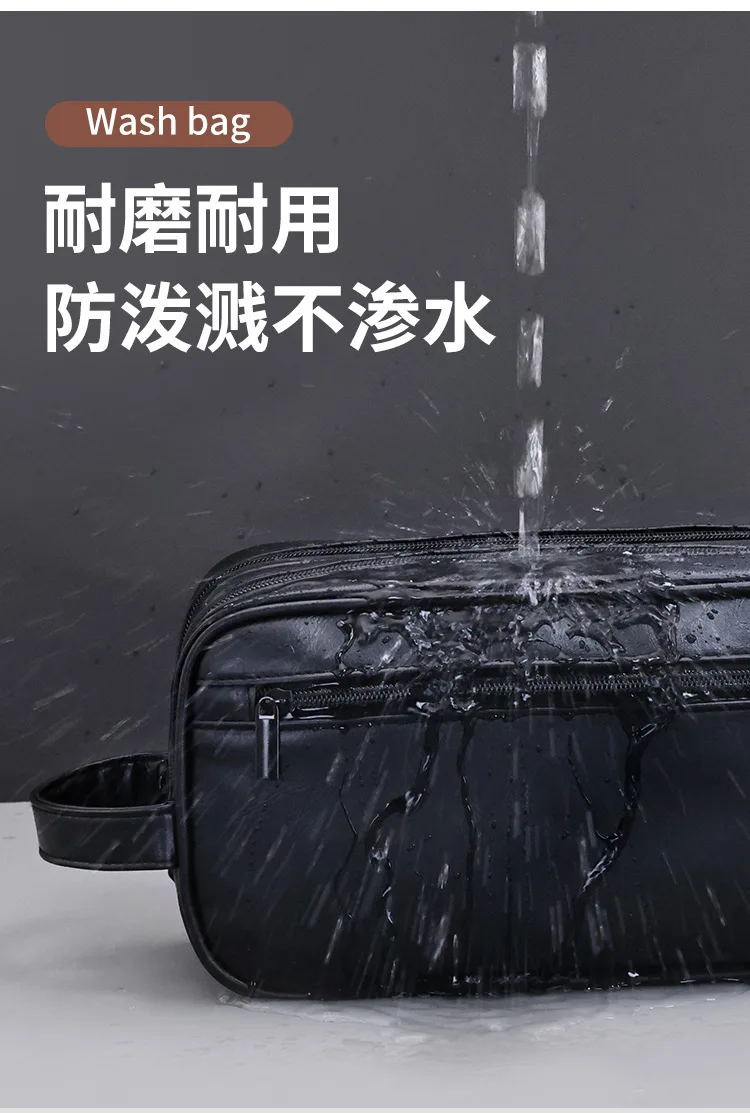 2025, tragbare doppellagige Kulturtasche für Damen und Herren, Sport, Geschäftsreisen, PU-Leder, lässige Handtasche, wasserdichte Make-up-Tasche – Detail 7