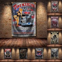 Retro Truck Banner Flag  Driver Tractor Decoration Fantasy Fabric Poster Wall Art Vintage Sign Motor Car Man Cave Pub Club Bar