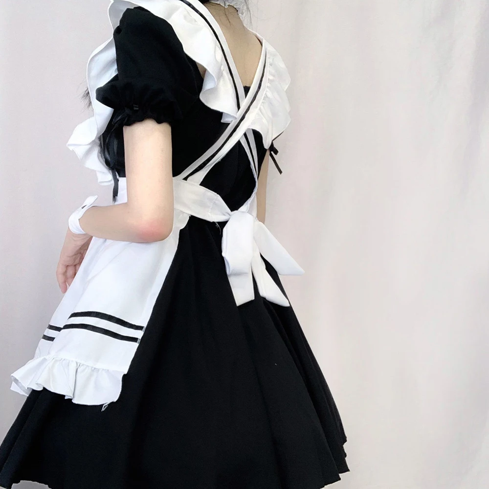 Black and White Apron Dress Japanese Anime Cute Lolita Maid Costumes Girls Woman Waitress Maid Outfit French Maid Cosplay Dress