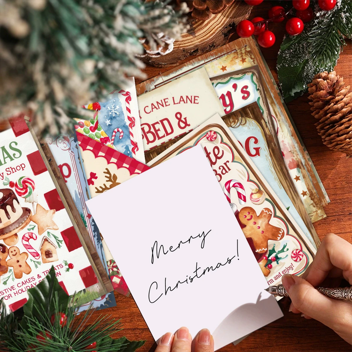 12pcs Vintage Christmas Wall Cards With Stickers For Home,Party Wall Art Decoration,Collectors Craft Enthusiasts Gifts Wrapping