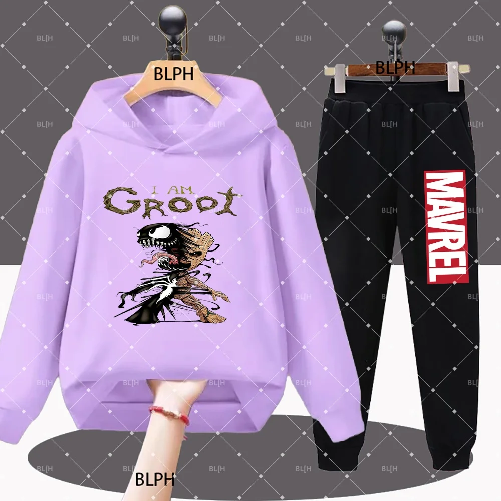 

Детский комплект с капюшоном Venomized Groot, пуловер с мультяшным принтом I Am Groot, толстовка и брюки для мальчиков и девочек, модная повседневная одежда