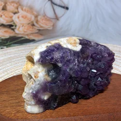 Cristalli naturali di alta qualità ametista Cluster Big Skull Carving Reiki Healing Mineral Energy decorazioni per la casa Room Decor Gift