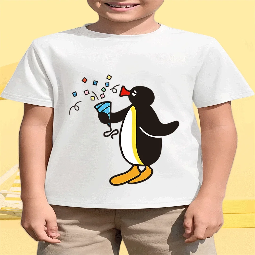 

Хит продаж, детская хлопковая футболка с летним мультяшным принтом Pingu для детей от 2 до 14 лет, модная футболка для мальчиков и девочек