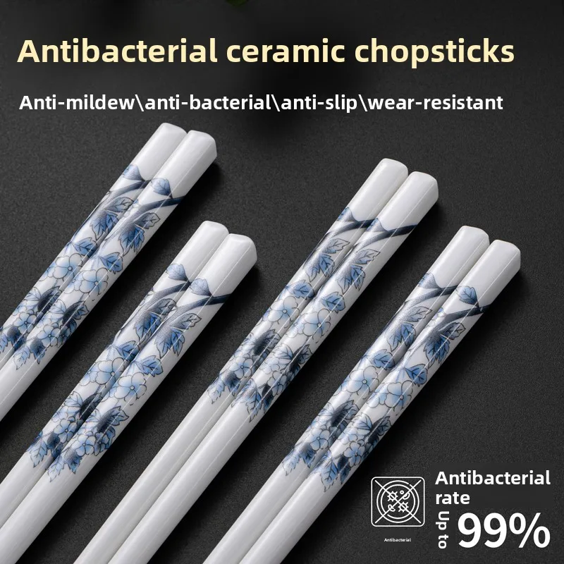 

New Ceramic Chopsticks Set Chinese Chopsticks Set Elegant Household Drop-proof Non-slip Food-grade Porcelain Chinese Tableware