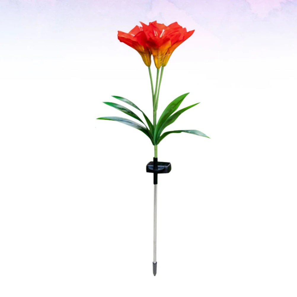 

1pc Solar Powered Garden Lamp Garden Stake Light Outdoor Lawn Lamp 3 Forks LED Lily Shape for Pathway Yard (Orange)