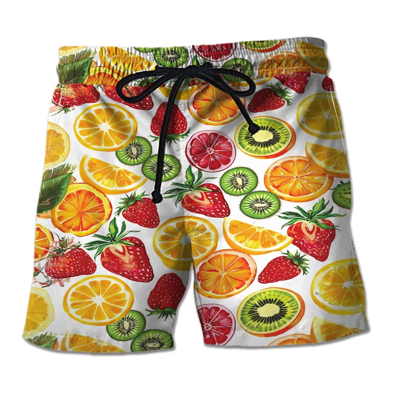 3D Printed Fruit Lemon Orange Pattern Beach Shorts For Men Outdoor Casual Quick Dry Short Pants Summer Daily Clothes Swim Trunks