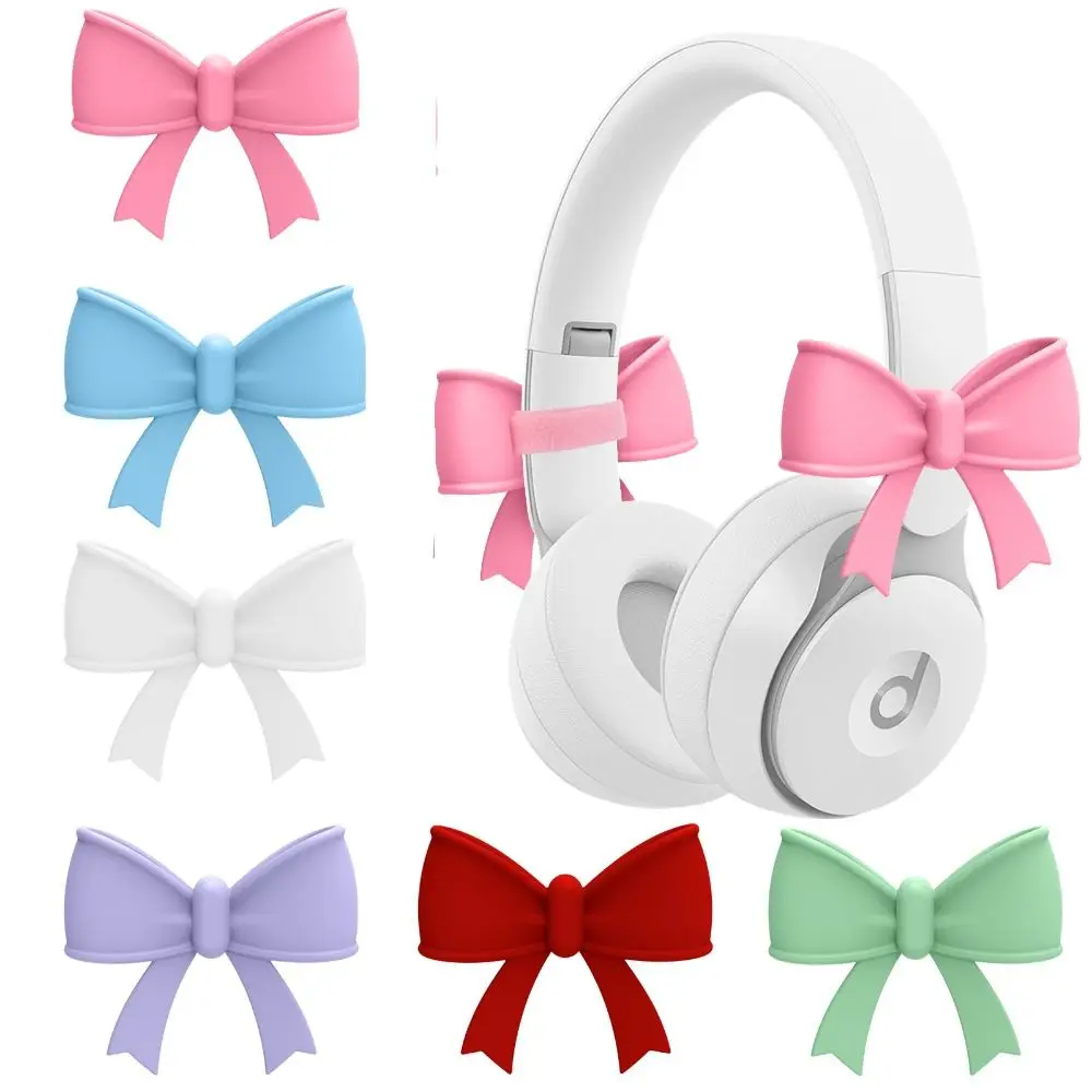 2PCS New Bow Shape Headphone Decorations 3D Silicone Earphone Charms Detachable Gift Headphone Accessories Girls