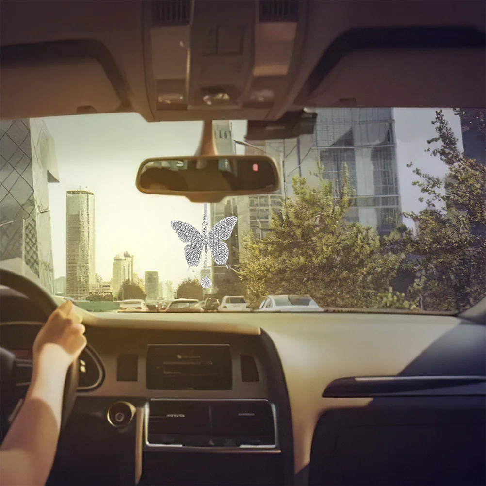 

2Pcs Rhinestone Butterfly Car Mirror Pendants Sparkly Bling Hanging Ornaments Rearview Mirror Crystal Car Interior Accessories