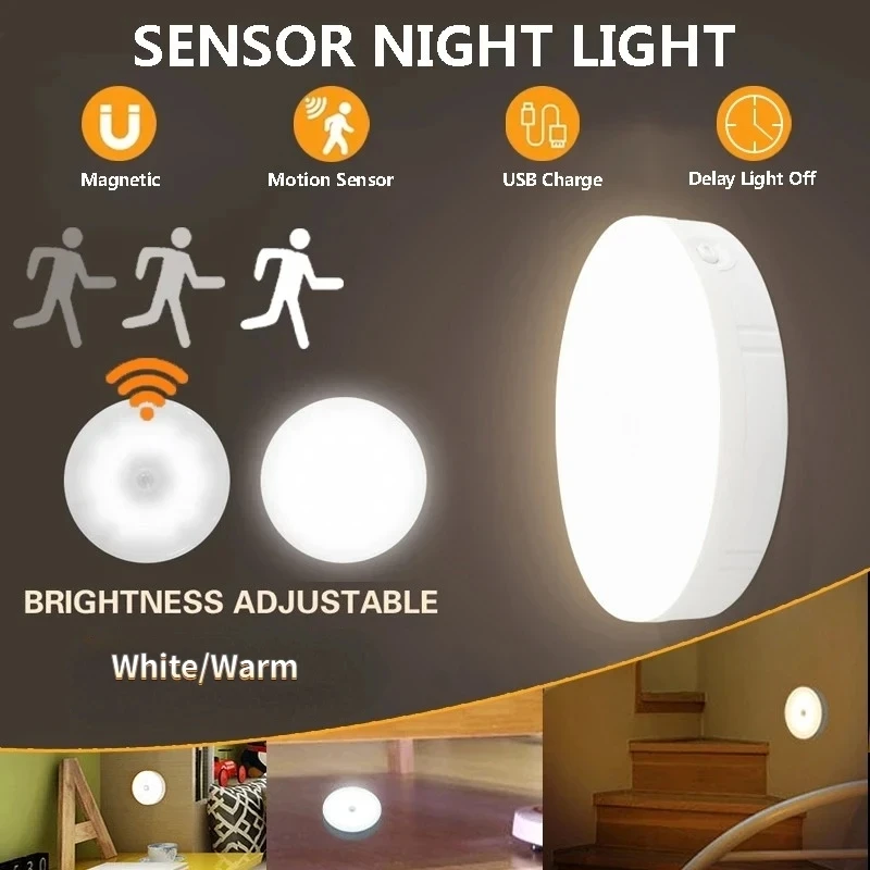 LED Motion Sensor Light Night Light USB Rechargeable Eye Protection Study Magnetic Attachment Lamp Bedroom Table Closet Decor