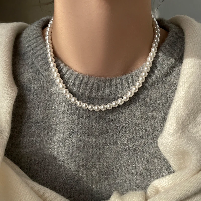 White Pearl Magnet Necklace European And American Style Personalized Fashion Clavicle Necklace Ladies Girls Travel Accessories