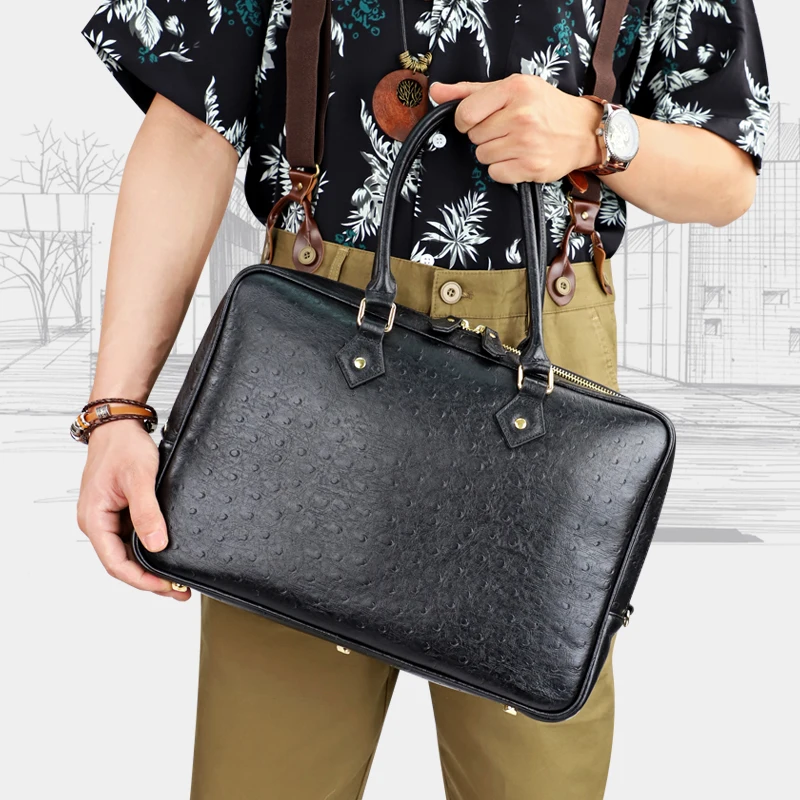 Men's Briefcase Leather Handbag Retro Top Layer Cowhide Laptop Bag Crazy Horse Leather Shoulder Messenger Bag Luxury Bag