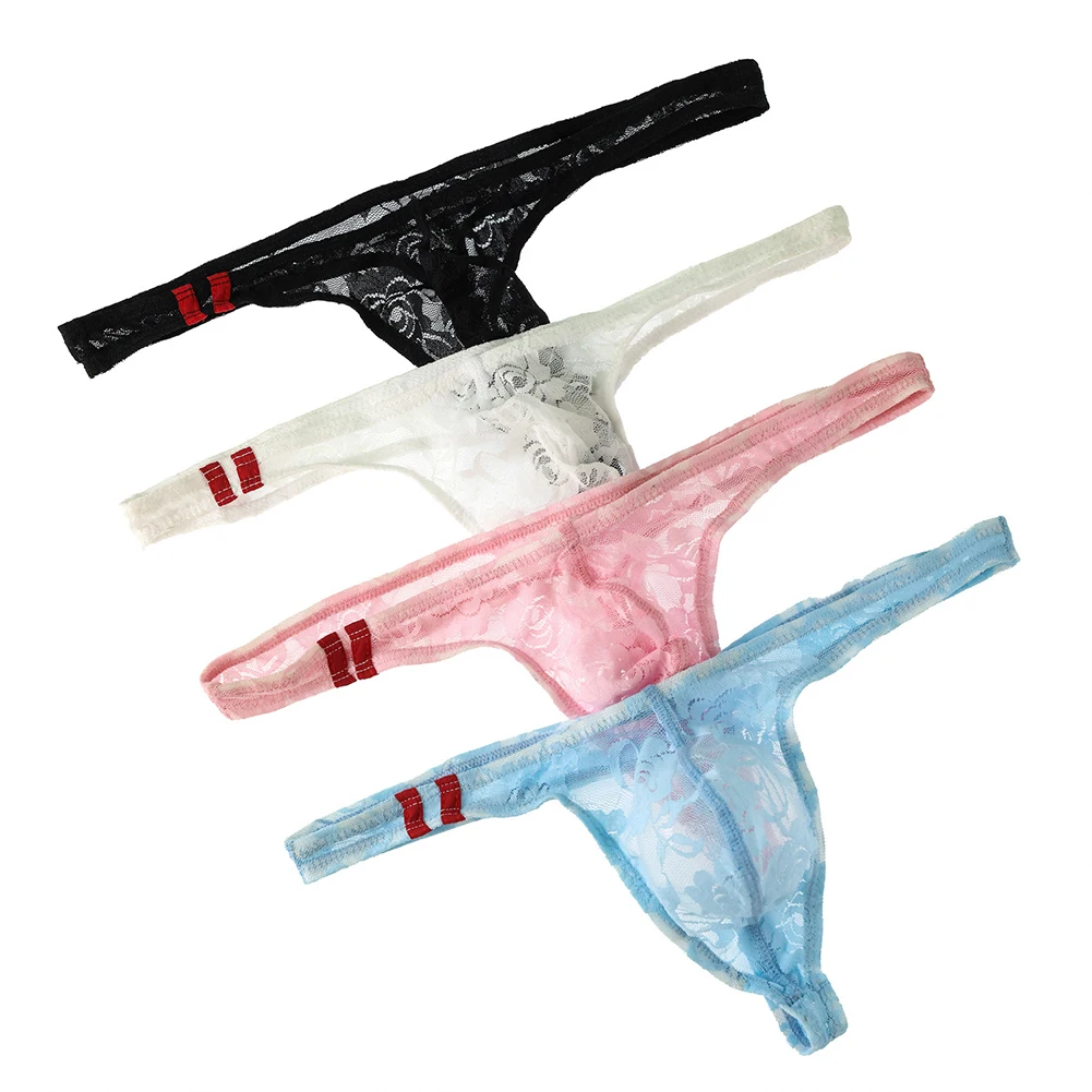 Celana Dalam Pria Seksi Berbahan Renda, Model T-back Pinggang Rendah, Bernapas, G-String Thong, T-Panties