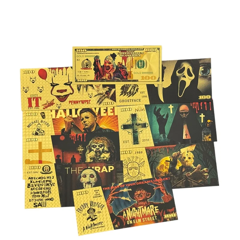 

2025 The United States 9 Types Scary Movie Horror Banknotes in 24K Gold Plated For Collection