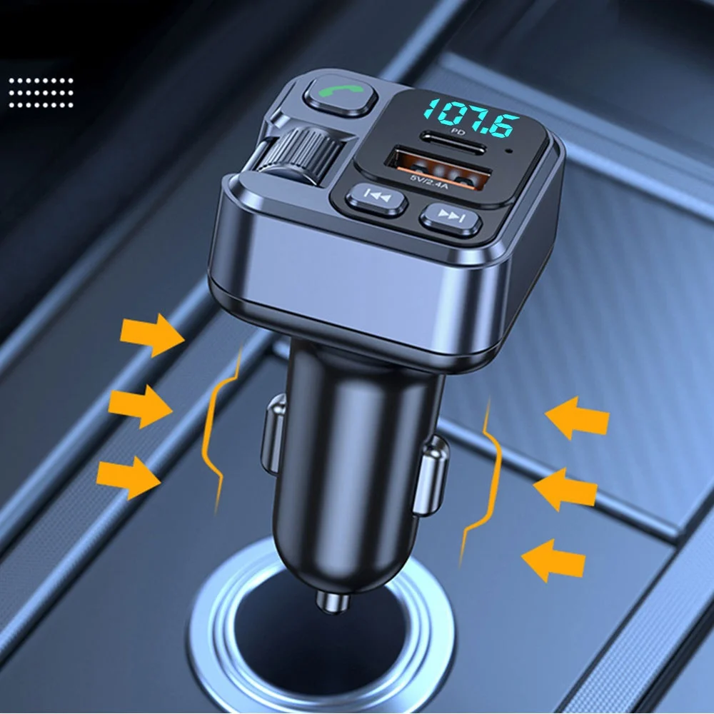 20W 2.4A PD Fast Charging Adapter Car Radio  Car Charger Bluetooth 5.1 FM Transmitter with Mic for Wireless Hands Free MP3 Playe