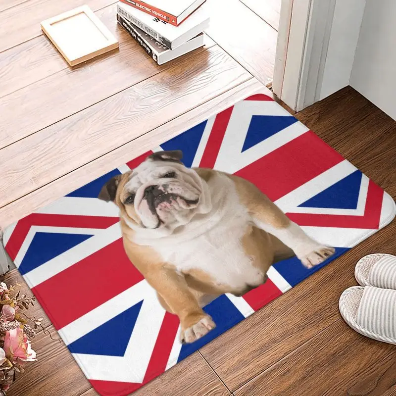 Union Jack English Bulldog Floor Door Bathroom Kitchen Mat Anti-Slip Indoor Doormat Bedroom Balcony Entrance Rug Carpet Footpad