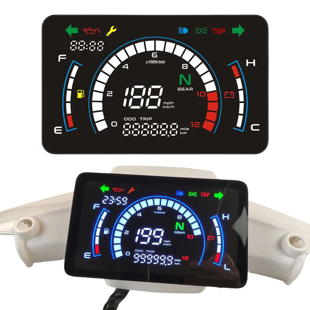 LED Digital Motorcycle Speedometer LCD Screen Motorbike Dashboard Larger Board Adjustable Digital Meter Speedometer Assy