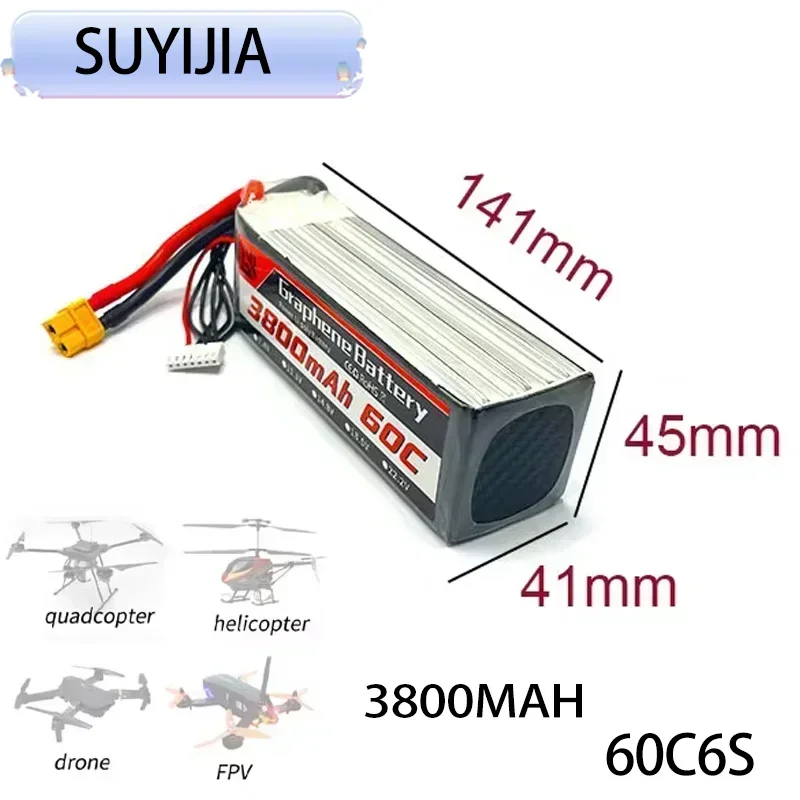 

Brand new original 22.2V 3800mAh 60C 6S lithium battery XT60 XT90 TRX T Multiple plug options for FPV drones and RC cars