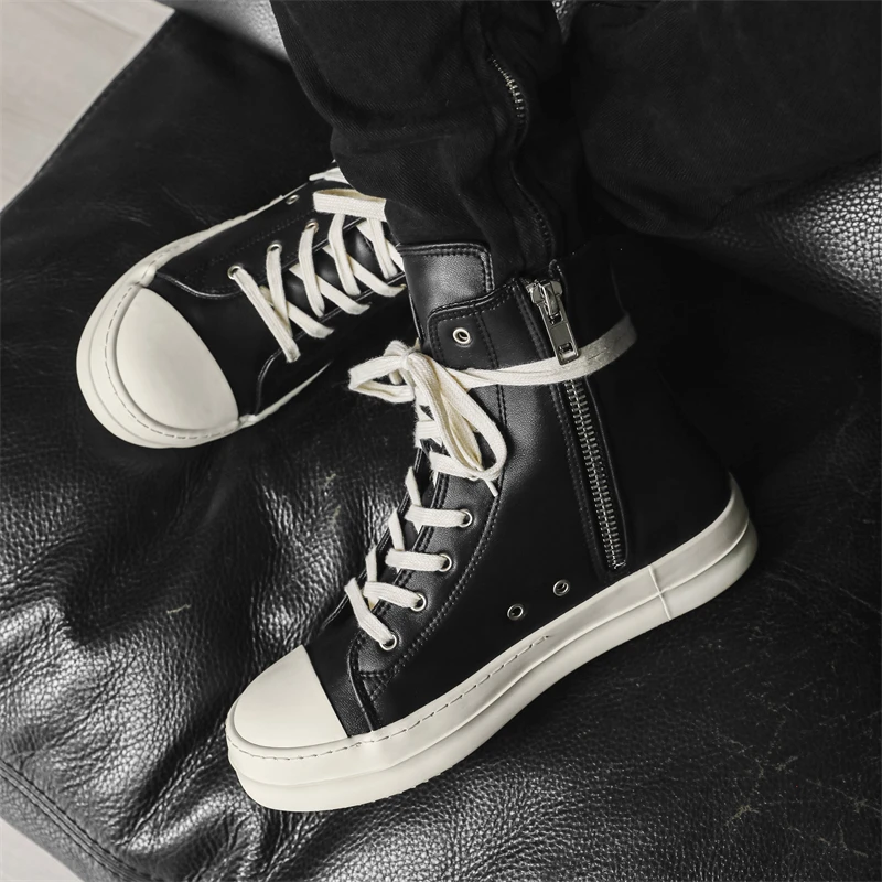 Niche trendy couple leather retro high top casual sports high street board shoes