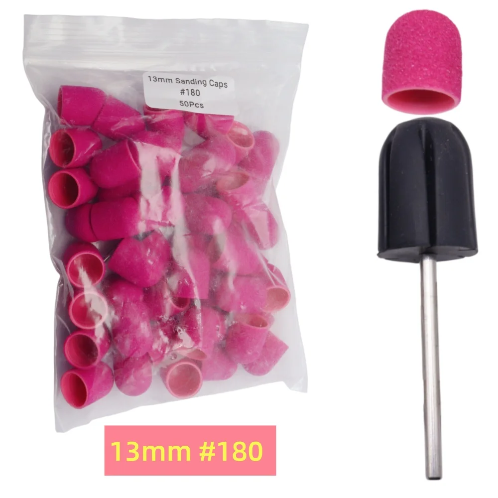 50 stuks nagelboor-schuurkappen met mandrel, 4 maten 5-13 mm, voor manicure, pedicure en eeltverwijderaar