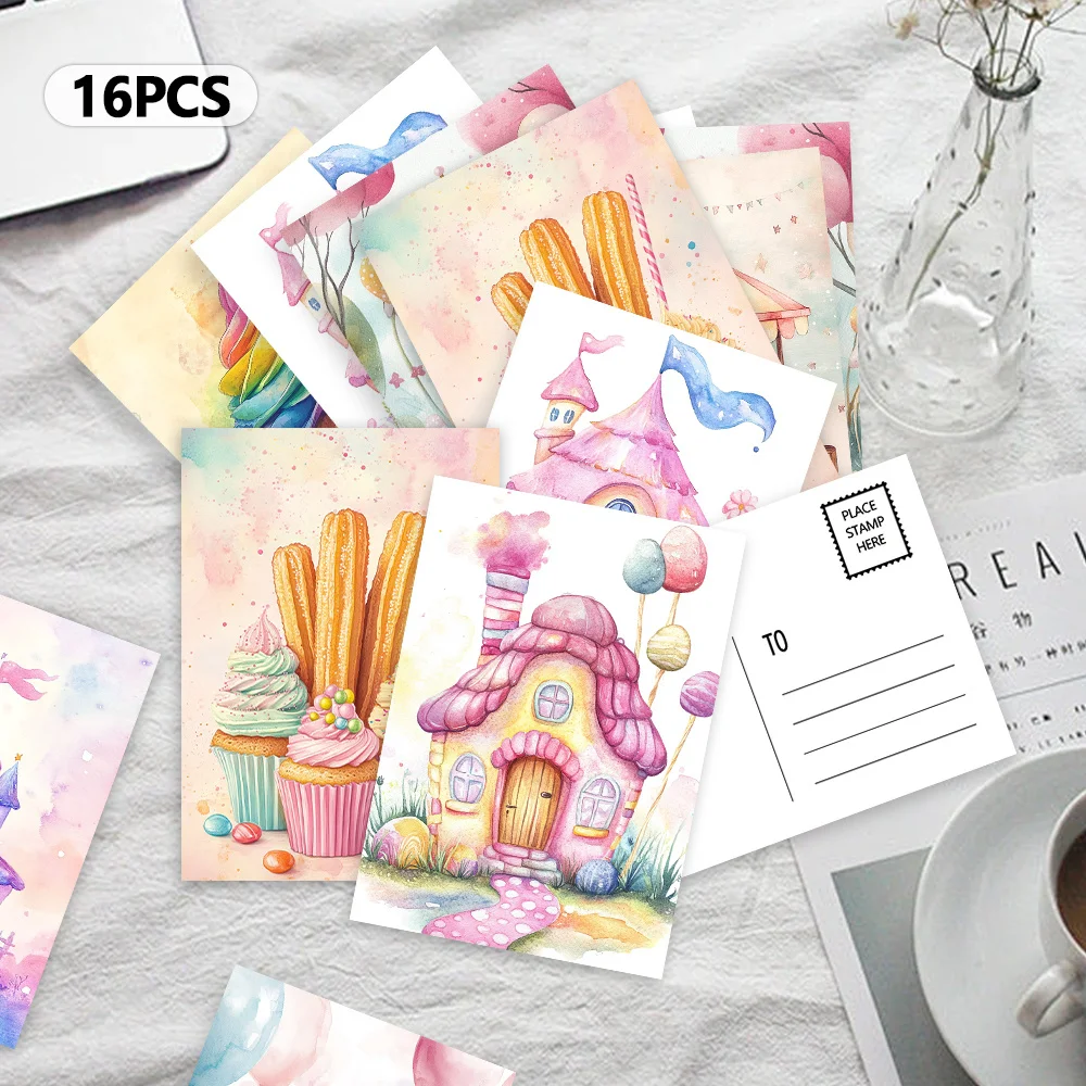 

16pcs, watercolor style dessert postcards, New Year gifts,Christmas gifts,living room decoration,bedroom decoration,high-quality