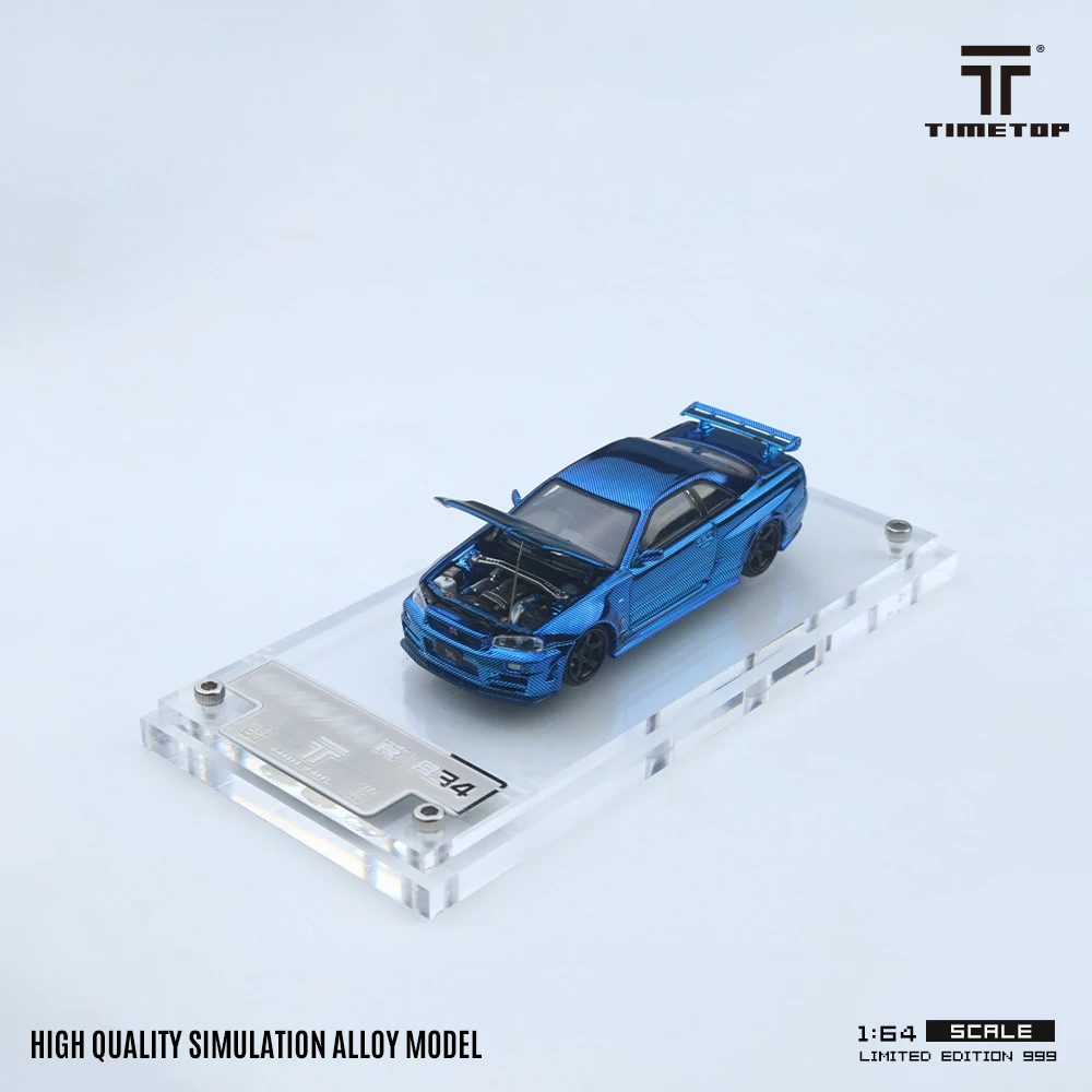 PreSale TM 1:64 Skyline GTR R34 Blue Carbon Hood Diecast Diorama Car Model Collection Toys Time TOP Micro