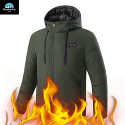 Winterverwarmingsjas Heren 11 Verwarmingszone Usb Oplaadtemperatuur Geregelde Gewatteerde Jas Outdoor Ski Warm Koud-Proof Parka