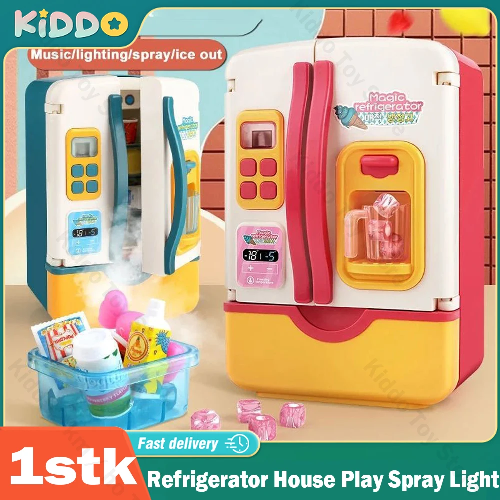 

Kids Simulated Refrigerator House Play Pretend Make Food Play Light Spray Music with Fridge Cooking Role Playing Toys for Kids