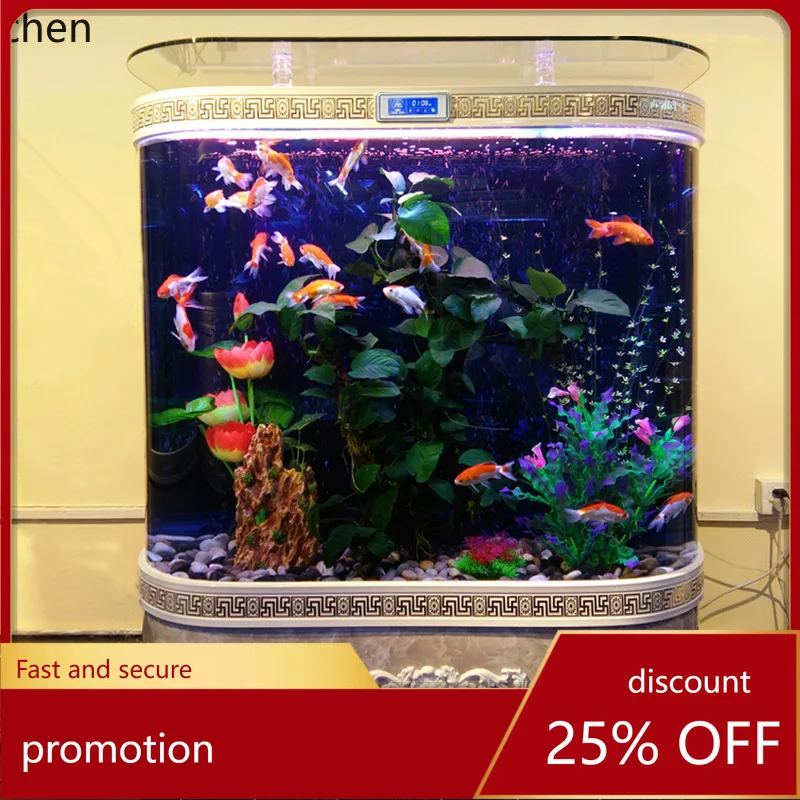 

YFY Living Room New Model Medium-Large Glass Curved Freestanding Wall-Mounted No-Water-Change Aquarium